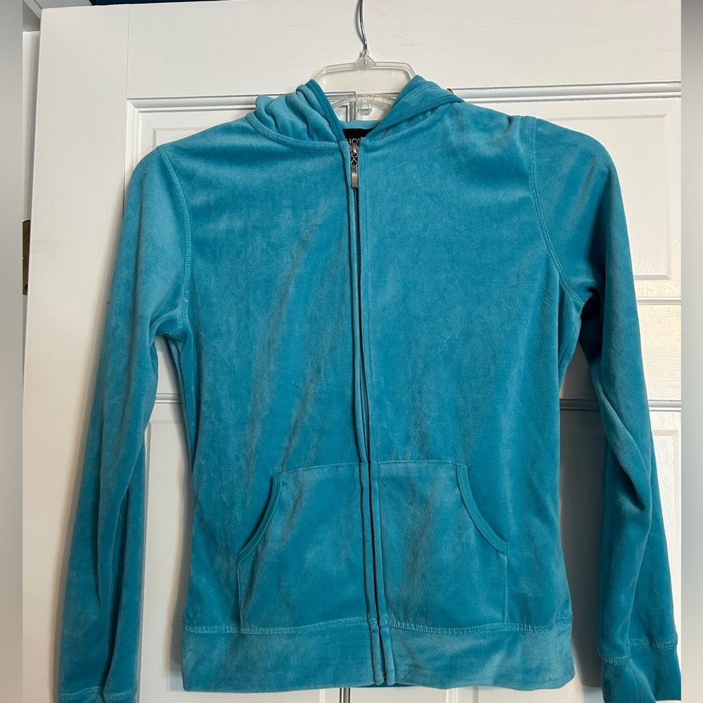 BETA HOUSE Women’s teal zip velour hoodie